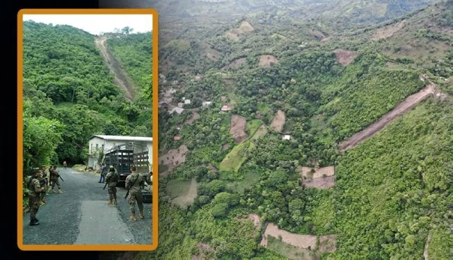 Militares captan con dron el amplio derrumbe de un cerro al norte de Chalatenango