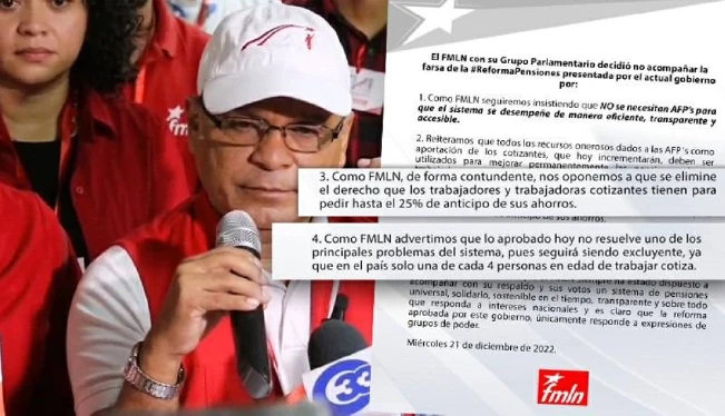 FMLN rechaza eliminación del derecho a retiro del 25% de anticipo en nueva ley de pensiones