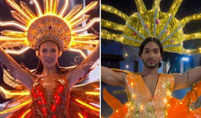 Venezolano parodia traje nacional de Miss El Salvador con mínimo de recursos