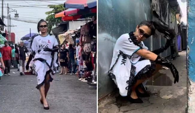 Modelo trans salvadoreña modela una osada versión del uniforme del Alianza