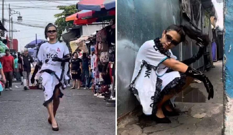 Modelo trans salvadoreña modela una osada versión del uniforme del Alianza