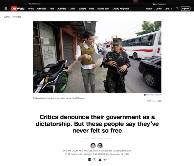 CNN destaca mejoras en seguridad en El Salvador y dice que la población “nunca se ha sentido tan libre”