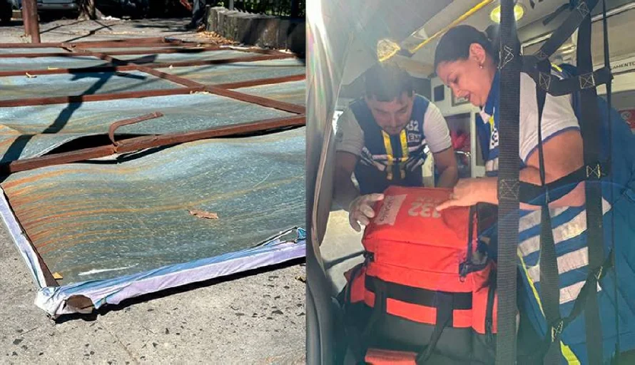 Mujer lesionada tras caerle una valla publicitaria en la cabeza en San Salvador