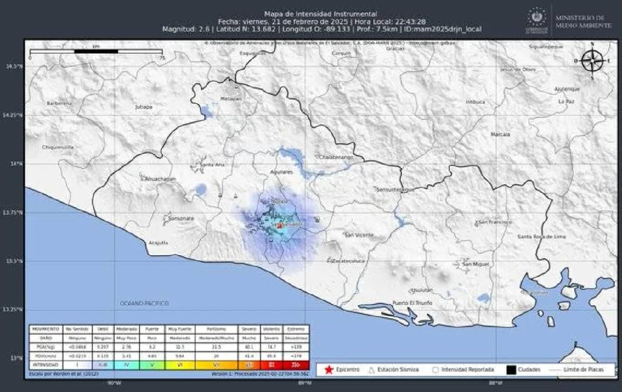 Temblor en Ilopango 2.6 grados a 8 kilómetros de profundidad