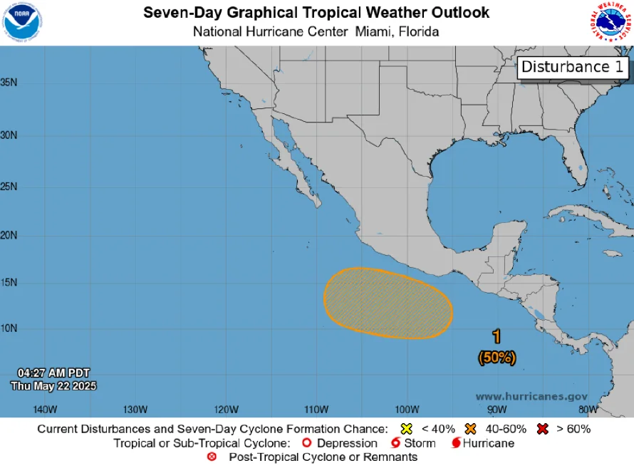 Sube a 50 % la probabilidad de desarrollo de un ciclón tropical en los próximos días