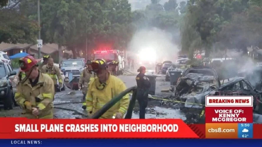 Dos muertos y 8 heridos al estrellarse una avioneta en un barrio del sur de California
