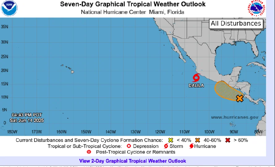 La tormenta tropical Dalila avanza con fuerza sobre el Pacífico mexicano