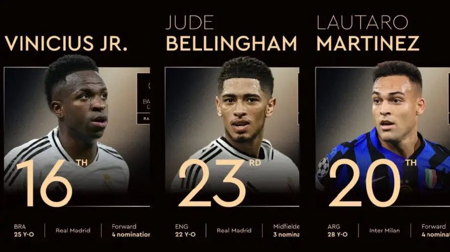 Vinicius y Bellingham se alejan del podio del Balón de Oro; Lautaro Martínez ocupa el puesto 20