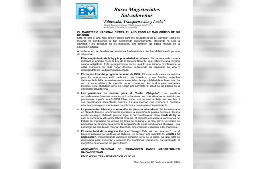 Bases Magisteriales califica el 2025 como el año escolar más “crítico” de su historia