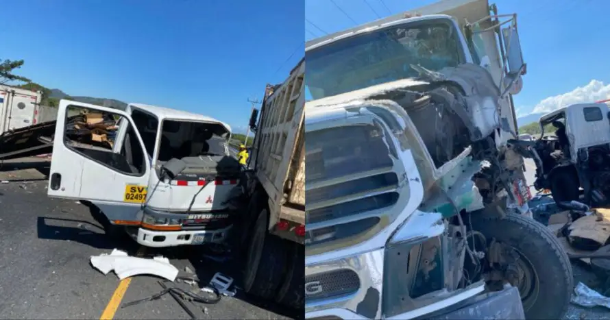 Tres lesionados en fuerte accidente entre un camión y una volqueta en el periférico Claudia Lars