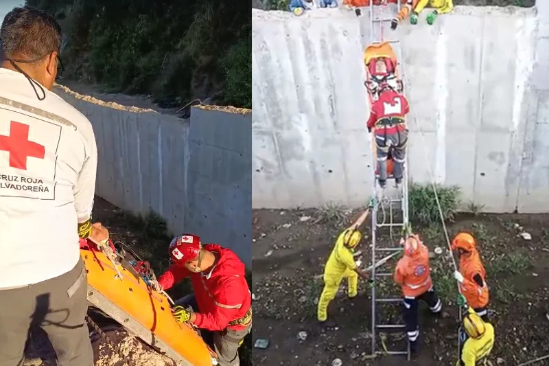 Cruz Roja rescata a hombre que cayó en bóveda de aguas residuales en Los Chorros