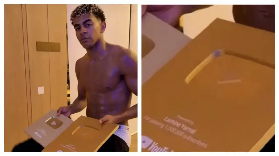 Lamine Yamal alcanza un millón de suscriptores y recibe el Botón Dorado de YouTube