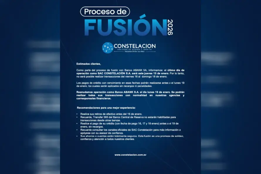 Sociedad de Ahorro y Crédito Constelación inicia fusión con Abank desde este mes