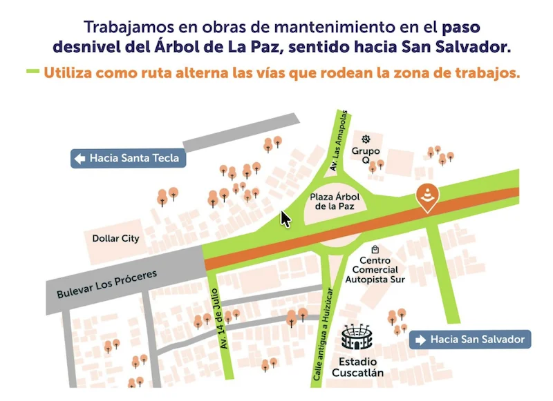 El paso a desnivel Árbol de La Paz estará cerrado por trabajos de Fovial