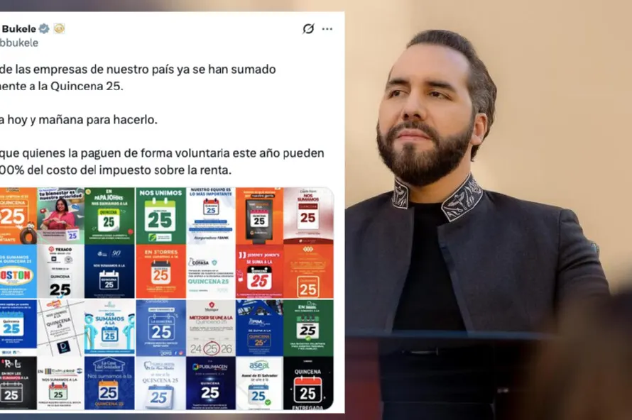 Bukele afirma que la “mayoría de las empresas” en El Salvador ya pagaron la quincena 25 y recuerda que mañana vence el plazo