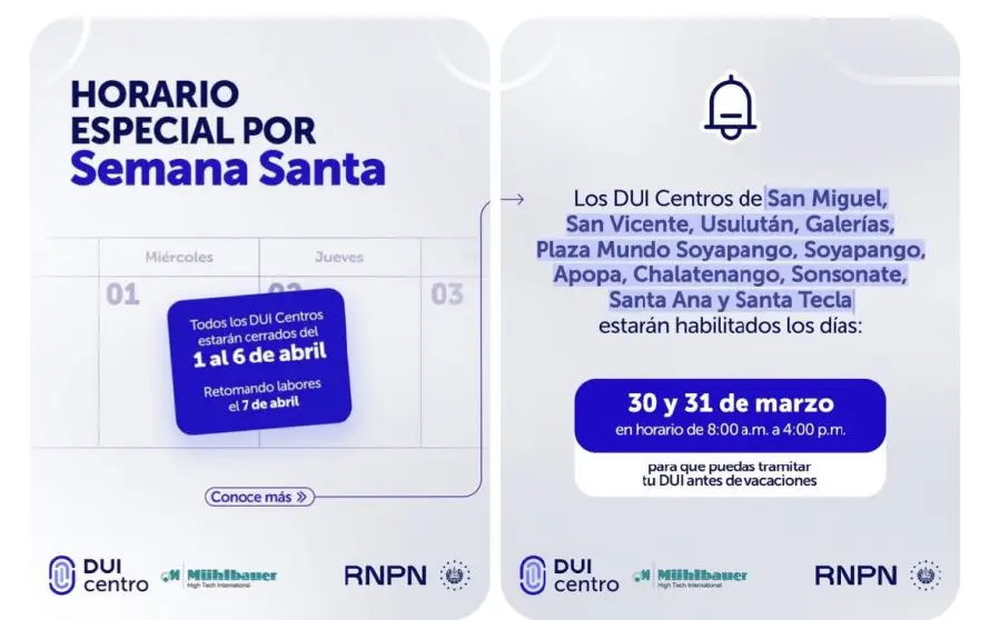 Oficina central del RNPN estará cerrada en Semana Santa y los duicentros estarán cerrados del 1 al 6 de abril