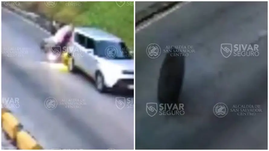 VIDEO: Llanta de bus sale disparada, golpea otro carro y provoca accidente en la alameda Manuel Enrique Araujo