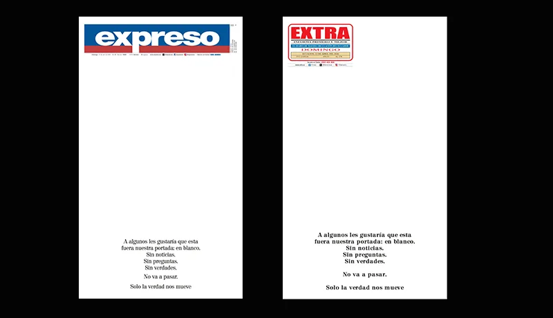 Periódicos denuncian presunto hostigamiento del Gobierno de Ecuador con portadas en blanco