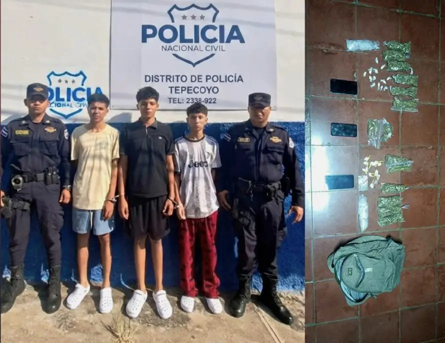 Detienen a tres, entre ellos un menor, con marihuana y cocaína en Tepecoyo