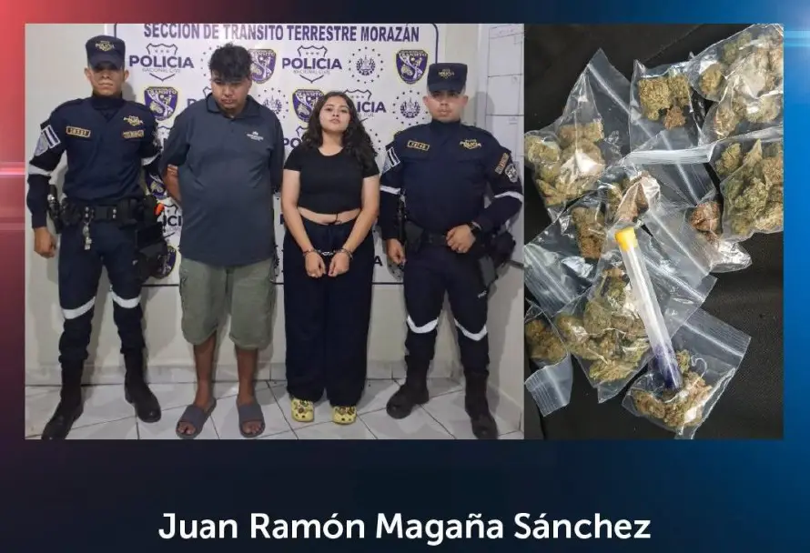 Arrestan a un joven y una menor de edad por transportar marihuana en un termo metálico en San Francisco Gotera
