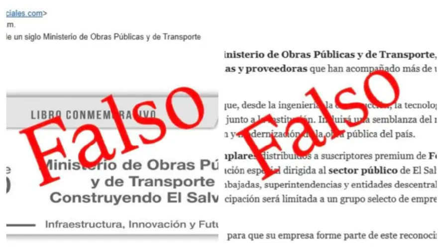 Obras Públicas alerta sobre falsos correos electrónicos por supuesto libro conmemorativo