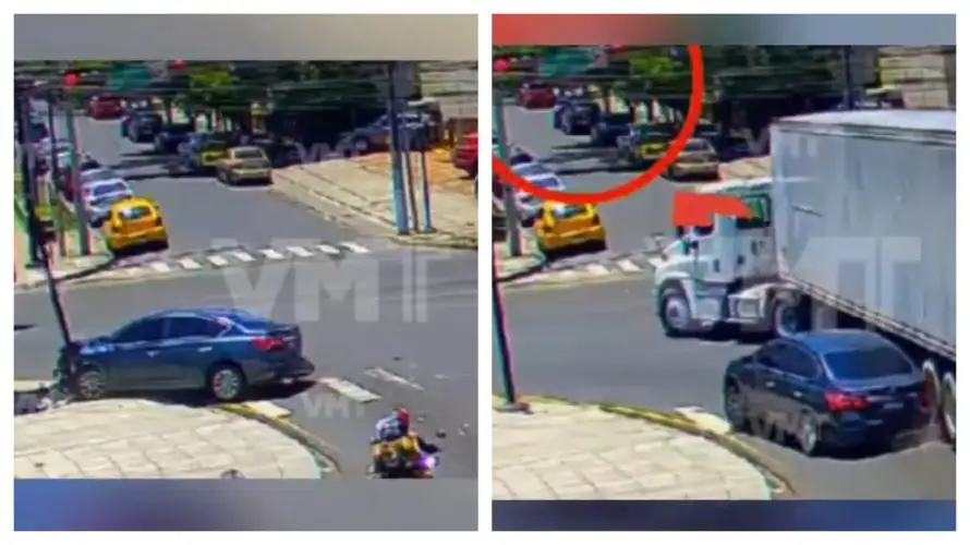 VMT impone $1,300 en multas a conductor de rastra tras choque contra vehículo en plaza Salvador del Mundo