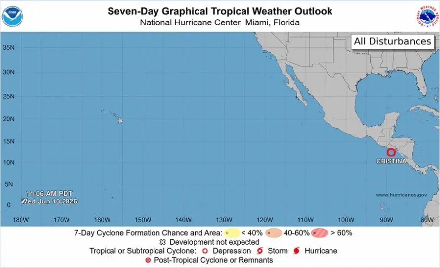 Cristina se debilita a depresión tropical, se mantienen pronósticos de fuertes lluvias