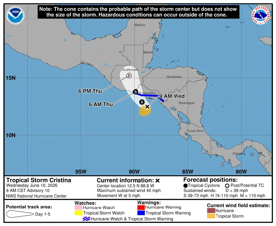 Trayectoria de tormenta Cristina se mueve hacia el noroeste, se anticipan lluvias y ráfagas
