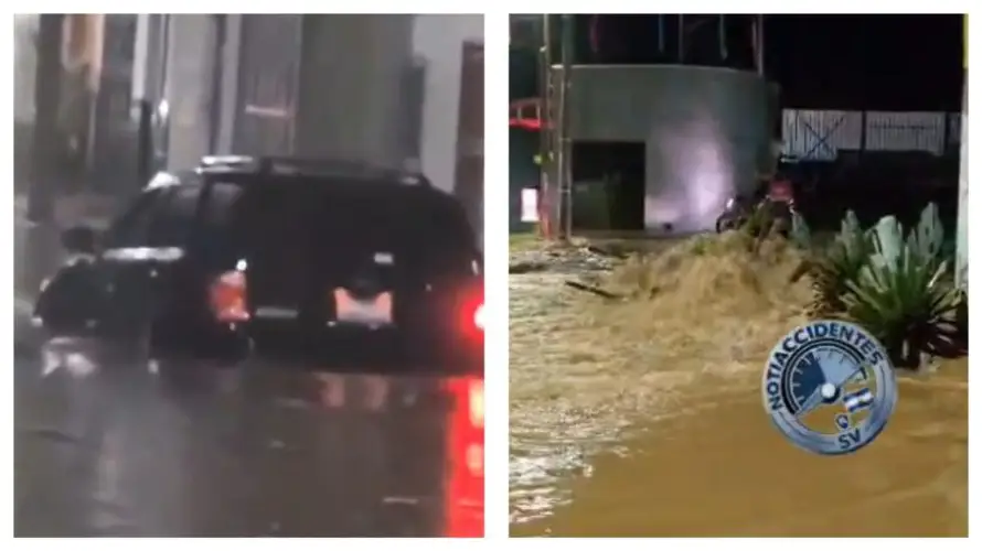 Habitantes reportan calles inundadas tras fuertes lluvias en Santa Ana y Metapán