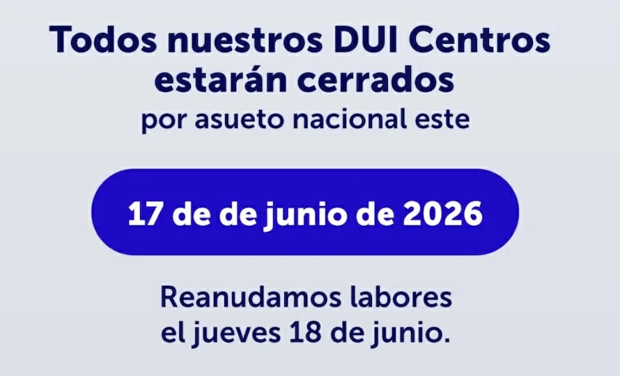Duicentros se mantendrán cerrados este 17 de junio y reanudarán labores el jueves