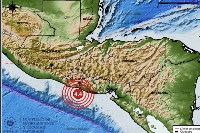 Sismo de magnitud 4.4 sacude costa salvadoreña esta madrugada