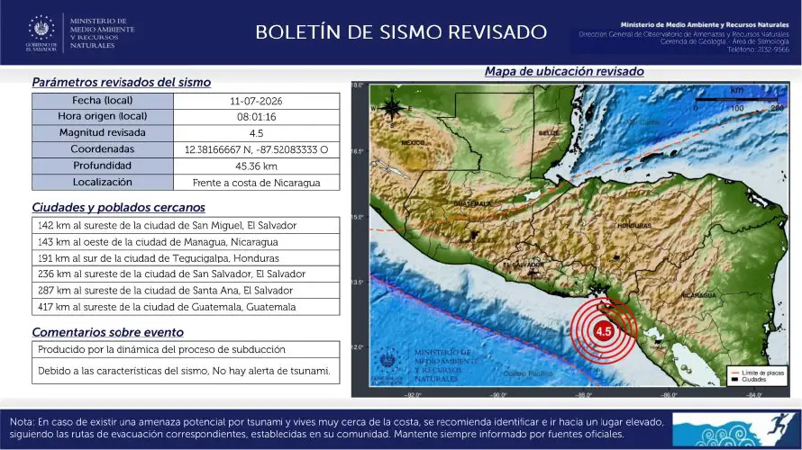 Sismo 4.5  de magnitud la mañana de este sábado: sin alerta de tsunami