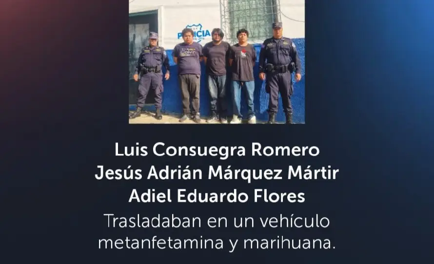 Capturan a tres jóvenes con 39 porciones de marihuana y 11 de metanfetamina en Tepecoyo, La Libertad