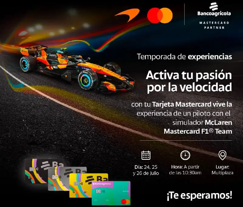 Bancoagrícola y Mastercard brindan a los tarjetahabientes salvadoreños la oportunidad de ganar una Experiencia Priceless con el equipo McLaren Mastercard Formula 1 Team en Brasil   