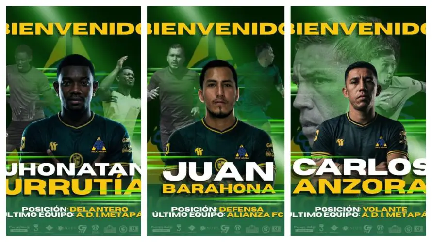 Inca Aruba ficha al colombiano Jhonatan Urrutia y a los salvadoreños Carlos Anzora y Juan Barahona
