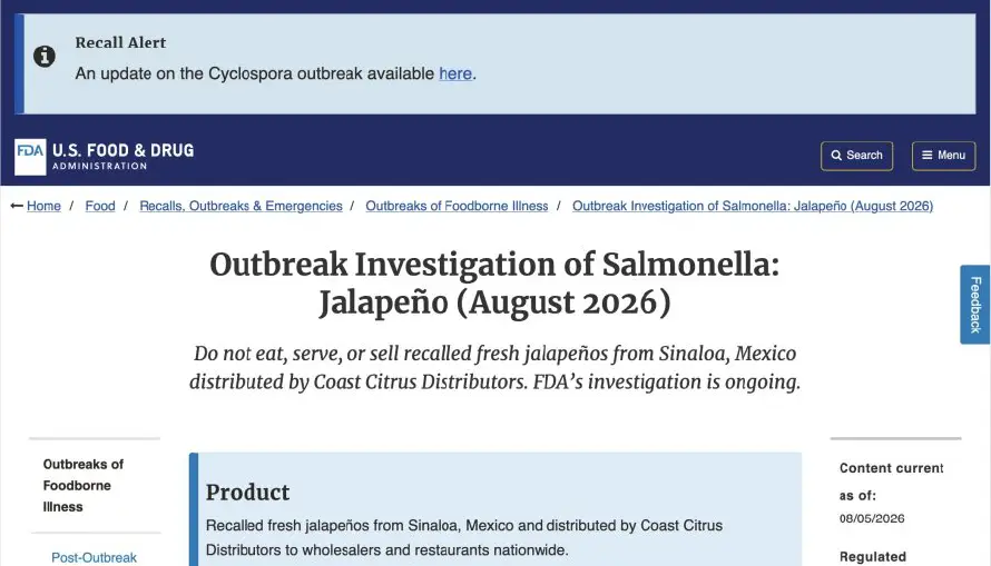 EE.UU. advierte de un brote de salmonela con 345 casos por jalapeños procedentes de México