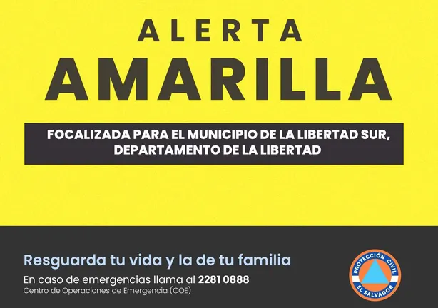 Protección Civil declara alerta amarilla focalizada en La Libertad Sur por riesgo de deslizamientos en terreno colindante a colegios
